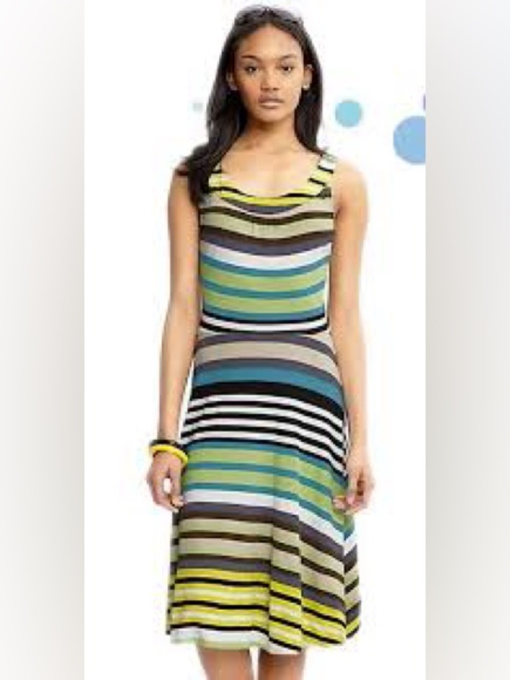Banana Republic Striped Sleeveless A-Line Dress in Yellow, Green, Blue, Black